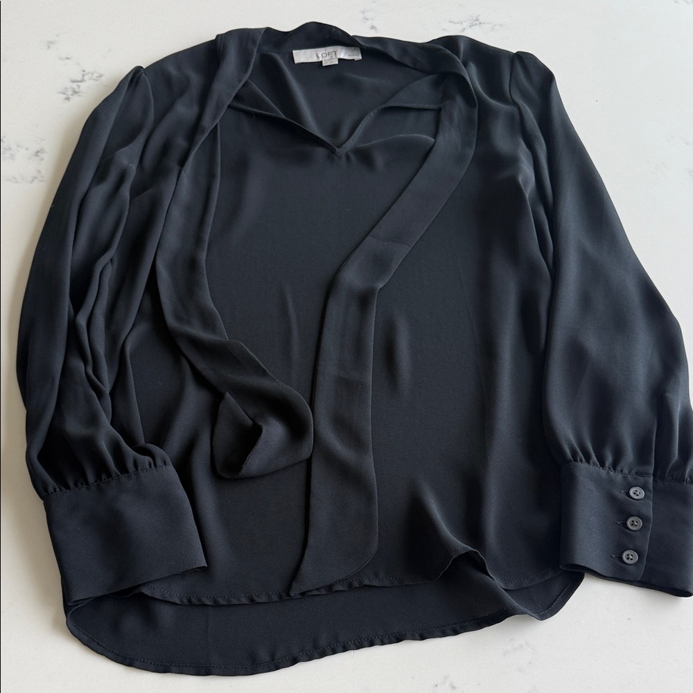 LOFT Black Women's Tie Neck Blouse